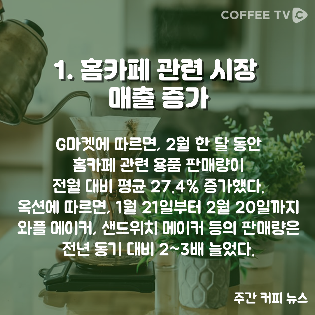 홈카페 관련 시장 매출 증가 (4월 1주 주간 커피 뉴스)